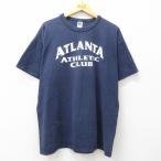 XL/古着 ラッセル 半袖 ビンテージ Tシャツ メンズ 80s アトランタ 大きいサイズ コットン クルーネック 紺 ネイビー 25jul16 中古