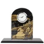 ふるさと納税 蒔絵ガラス置き時計　山水 