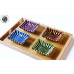 有田焼 菊形角小皿 4色セット ルリ釉 飴釉
