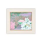 版画 つつじと蝶 クリーム額縁 セリグラフ