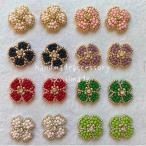 ビーズ 刺繍 お花 :イヤリング 白 ふちシルバー
