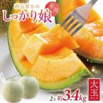 ふるさと納税 SZ0325　庄内赤肉メロン「しっかり娘」　約3.4kg(赤肉/2玉入/つる付き) 山形県酒田市