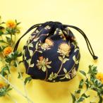 黒べに花柄のまんまる巾着 ~べに花の郷
