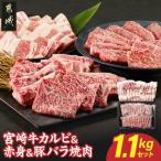 宮崎牛カルビ&赤身&豚バラ焼肉セット1.1kg