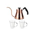 ふるさと納税 耐熱2重マグカップ270ml ×2、IH対応銅製鎚目コーヒーサーバーケトル ×1セット 新潟県燕市