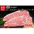 ふるさと納税 数量限定 黒毛和牛 ロース ステーキ 250g × 2枚 豚肉 ハンバーグ 100g × 4個 合計900g 牛肉 ビーフ ポーク 国産 ミヤチ.. 宮崎県日南市