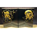 伝統技術 風神雷神図屏風 黒 金