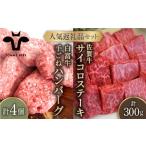 ふるさと納税 牛肉 ハンバーグ 佐賀県 白石町  牧場直送 人気返礼品セット 白富牛 手ごねハンバーグ 4個＆佐賀牛 サイコロステーキ 食べ比べ 300g（150g×2パ…