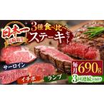 牛肉 ロース 3回定期便 長崎和牛 ステーキ食べ比べ