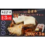 ふるさと納税 牛肉 ハンバーグ 北海道 白老町 定期便3カ月 お楽しみ 白老牛 Wチーズ ハンバーグ セット 5個 モッツァレラ 特製ソース ベーコン 手造り