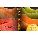 ふるさと納税 メロン メロン赤肉 福井県 あわら市 先行予約 《定期便全2回》佐藤農園のフルーツ定期便 朝採り 計4玉(小玉スイカ・マルセイユメロン・レノン…
