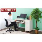 家具 パソコンデスク キャビネット付 鏡面ホワイト