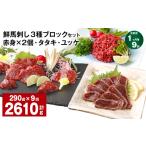 馬肉 1ヶ月毎9回定期便 鮮馬刺し 3種ブロックセット