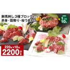 馬肉 1ヶ月毎10回定期便 鮮馬刺し 3種ブロックセット