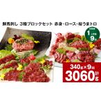 馬肉 1ヶ月毎9回定期便 鮮馬刺し 3種ブロックセット 計3060g