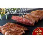 ふるさと納税 牛肉 ステーキ 岡山県 美作市 美作育ちの ゆたかや牛 (黒毛肉牛) ロースステーキ2枚(300g)ヘレステーキ1枚(120g) 1524605