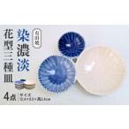染濃淡 花型三種皿 4点セット 伝平窯
