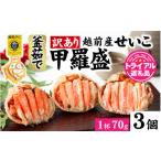 ふるさと納税 カニ ずわいガニ 福井県 福井市 トライアル返礼品 訳あり 釜茹で 蟹好き集まれ 越前産せいこがに 甲羅盛70g前後 3個セット A-096016 / ズワ…