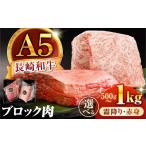 ふるさと納税 牛肉 長崎県 諫早市  とろける霜降り 塊1kg 長崎和牛 A5 ブロック肉 霜降り 1kg(500g×2) ／ 和牛 国産 牛肉 塊肉 霜降り肉 とろける ステーキ …