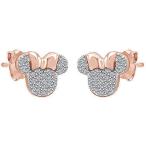 Pritvi Jewels 人工ラウンドカット ホワイトダイヤモンド 925スターリングシルバー 14Kローズゴールドオーバーダイヤモンド ミニーマウス スタッドピアス レ