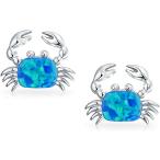 Pritvi Jewels Created Opal In 925 Sterling Silver 14K White Gold Finish Beach Crab Stud Earring for Women's & Girl's　並行輸入品