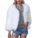JOAU Women's Fuzzy Faux Fur Coat Long Sleeve Open Front Cropped  並行輸入品