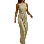Womens Sequin Rompers Sleeveless Belted Wide Leg Pant Jumpsuits  並行輸入品