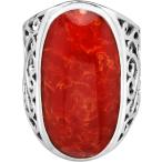 【並行輸入品】AeraVida Bold Lrg Oval Reconstructed Red Coral Intricate Heart Filig