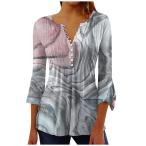 [ параллель импортные товары ]Marble Print Graphic Shirts Leisure Tops for Women Casaul Short