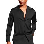 【並行輸入品】COOFANDY Men Luxury Silk Shirt Long Sleeve Satin Dress Shirt Shi