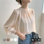 ブラウス レディース 長袖 シアー オフィスカジュアル ハイネック 入学式 卒業式 オケージョン 韓国 ファッション / ハイネックバルーンスリーブシアーブラウス