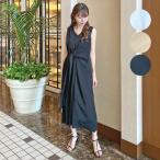 ワンピース リボン ツイスト Vネック ファスナー ロングワンピ リゾート 旅行 大人可愛い フェミニン 上品 カジュアル / フロントツイストVネックワンピース