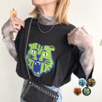 Tシャツ 半袖 夏服 ロゴ トップス レディース かわいい カジュアル トラベル オーバーサイズ 韓国 ファッション / トラ相良刺繍BIGTシャツ