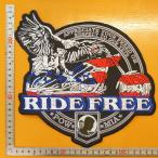 大きな刺繍アイロンワッペン アップリケ【アメリカンイーグル&モーターサイクル RIDE FREE】アメカジ バイカー アメリカン 革ジャン