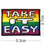 刺繍 アイロン ワッペン【Take it Easy】「気楽に行こう」「じゃあ、またね！」レインボー 虹色 アイロン接着 英語 文字 長方形 カラフル
