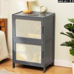 竹製ナイトテーブル サイドテーブル 3種類のドアパネル ベッドサイドテーブル 収納しやすい キャビネット ベッド周り収納 組立簡単 幅43cm×奥行32cm×高さ68cm