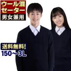 学生服 スクール セーター 男女兼用 Vネック 制服 ウール混 ネイビー 通学用  ニット ユニセックス メール便発送 150 S M L LL 3L