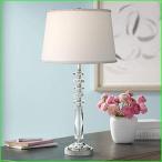 Flora Modern Glam Luxury Style Table Lampクリアクリスタルガラスコラム白い生地ドラムシェード装飾リビングルー
