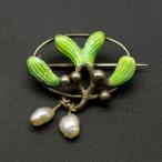 アンティーク シルバー エナメル パール ヤドリギ ブローチ