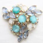 Vintage Brooch ヴィンテージ ブルー × ホワイト ラインストーン ブローチ