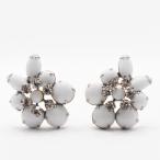 ヴィンテージ 　ミルキーホワイト　フラワーモチーフ　ラインストーン　イヤリング