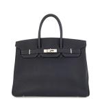 ショッピングバーキン エルメス バーキン35 ブルーインディゴ/シルバー金具 トゴ □H刻印 HERMES Birkin ハンドバッグ 黒 【安心保証】