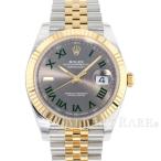 ロレックス デイトジャスト41 グレー文字盤 K18YGイエローゴールド グリーンローマン ランダムシリアル 126333 ROLEX 腕時計
