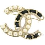シャネル ブローチ ココマーク ラインストーン CC パール B19C AB0128 CHANEL アクセサリー チェーン カーフスキン 黒 2018/19クルーズ