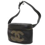 シャネル ウエストポーチ ココマーク スタッズ ラムスキン CHANEL ウエストバッグ ブラック 黒 安心保証