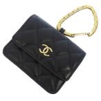シャネル カードケース マトラッセ フック付きカードケース ラムスキン AP2397 CHANEL 小物入れ ミニポーチ 黒