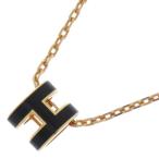 エルメス ネックレス ミニ・ポップアッシュ ブラック/ピンクゴールド金具 HERMES Pop H アクセサリー 黒 安心保証