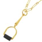 エルメス ネックレス エリタージュ エケストル ブラック/ゴールド金具 メタル/カーフ HERMES アクセサリー 安心保証