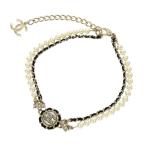 シャネル ネックレス ココマーク チョーカー フェイクパール ラインストーン ラムスキン AB7081 CHANEL アクセサリー