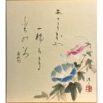 佐藤浩二 「 朝顔 」( 俳画 ) 色紙絵　　　　絵画 日本画 夏の花 夏の色紙 あさがお アサガオ 青 赤